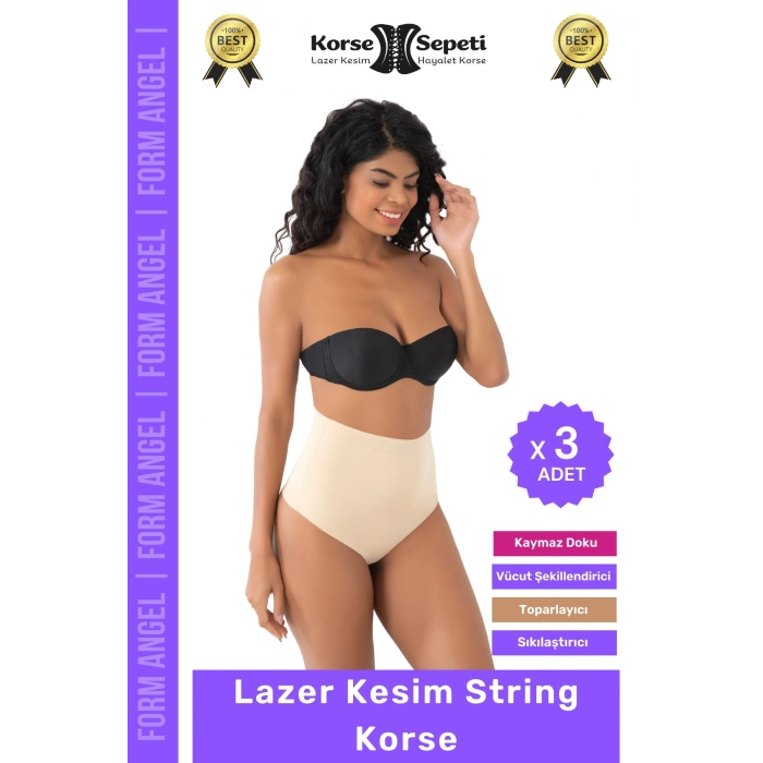 #Korse İz Yapmaz Göstermeyen Kaymaz Doku Toparlayıcı Sıkılaştıran Lazer Kesim String Korse - 3 Adet