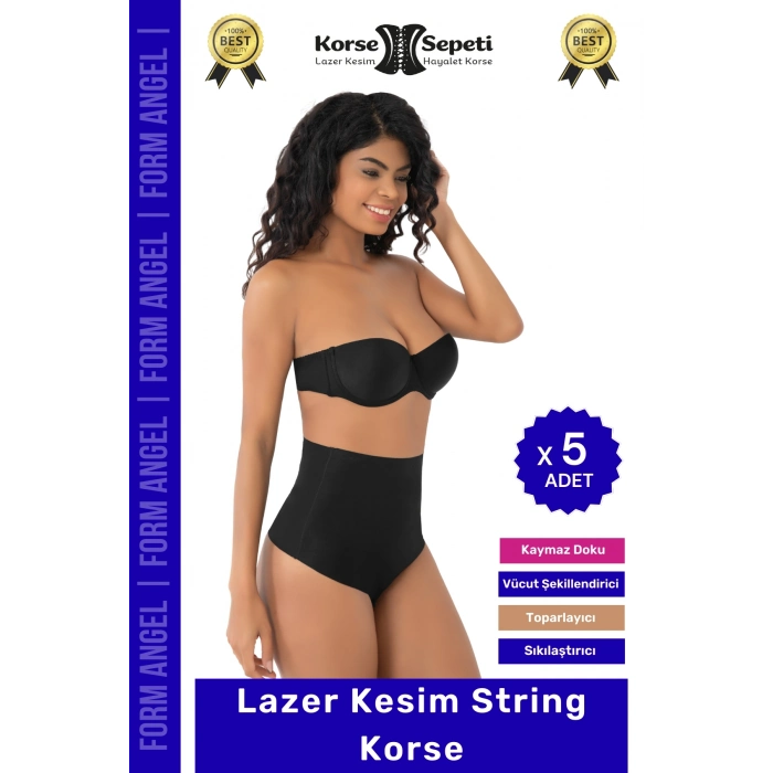 #Korse İz Yapmaz Göstermeyen Kaymaz Doku Toparlayıcı Sıkılaştıran Lazer Kesim String Korse - 5 Adet