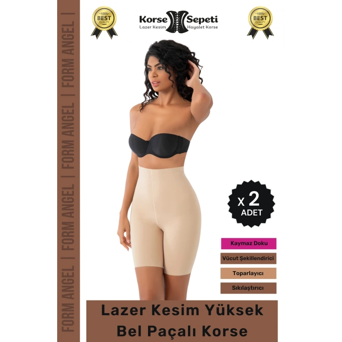 #Korse Kaymayı Önleyen 2 Beden Küçülten Toparlayıcı Lazer Kesim Yüksek Bel Paçalı Korse - 2 Adet