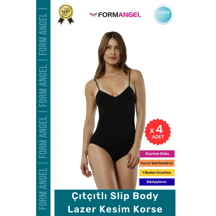 #Korse Lazer Kesim Seamless İz Göstermeyen Toparlayıcı Kaymayan Çıtçıtlı Slip Body Korse - 4 Adet