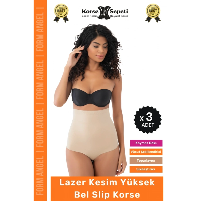 #Korse Toparlayıcı Kaymaz 2 Beden Küçülten Kadın Lazer Kesim Yüksek Bel Slip Korse - 3 Adet