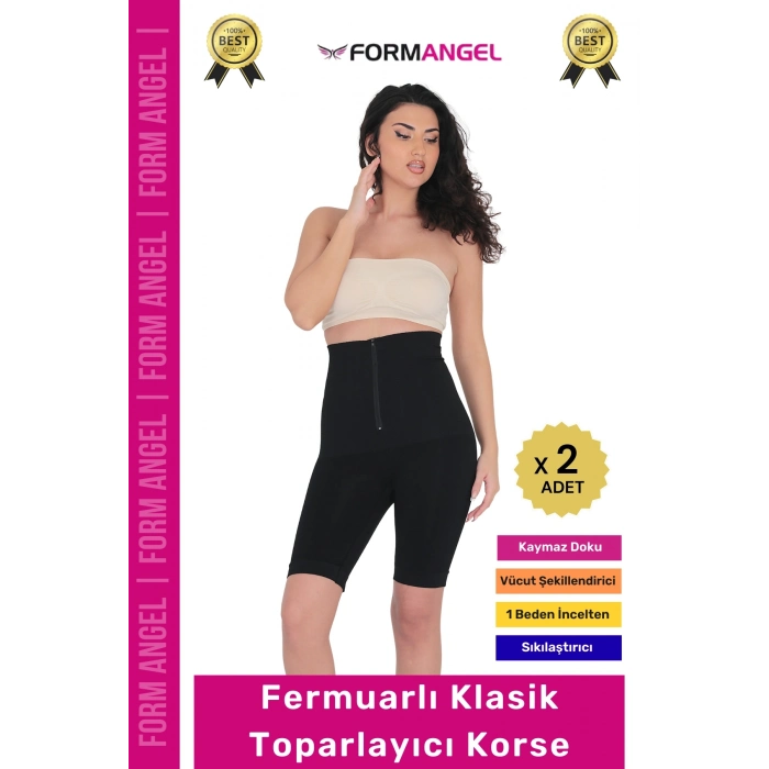 #Korse Vücut Bel Popo Şekillendiren Sıkılaştırıcı Fermuarlı Paçalı Klasik Toparlayıcı Korse - 2 Adet