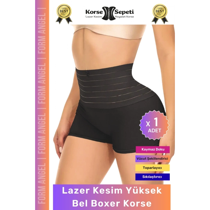 #Korse Vücut Toparlayıcı Şekillendirici Kaymaz Doku Lazer Kesim Yüksek Bel Boxer Korse - 1 Adet
