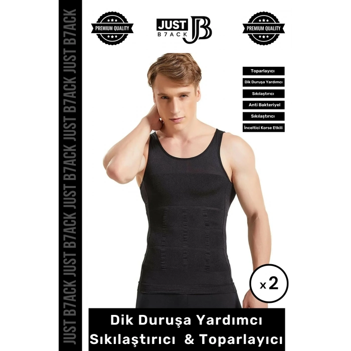 #KorseAtlet Göbek Sıkılaştırıcı Dik Duruş Vücut Bel Göğüs Toparlayıcı Kolsuz 2li Erkek Korse Atlet