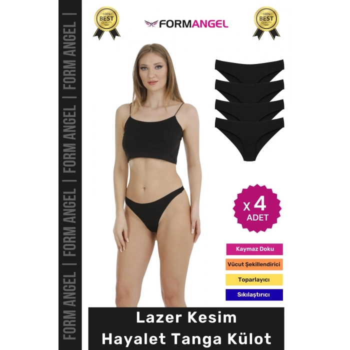 #Külot Lazer Kesim İz Yapmaz Dikişsiz Esnek Rahat Toparlayıcı Kadın Hayalet Tanga Külot - 4 Adet