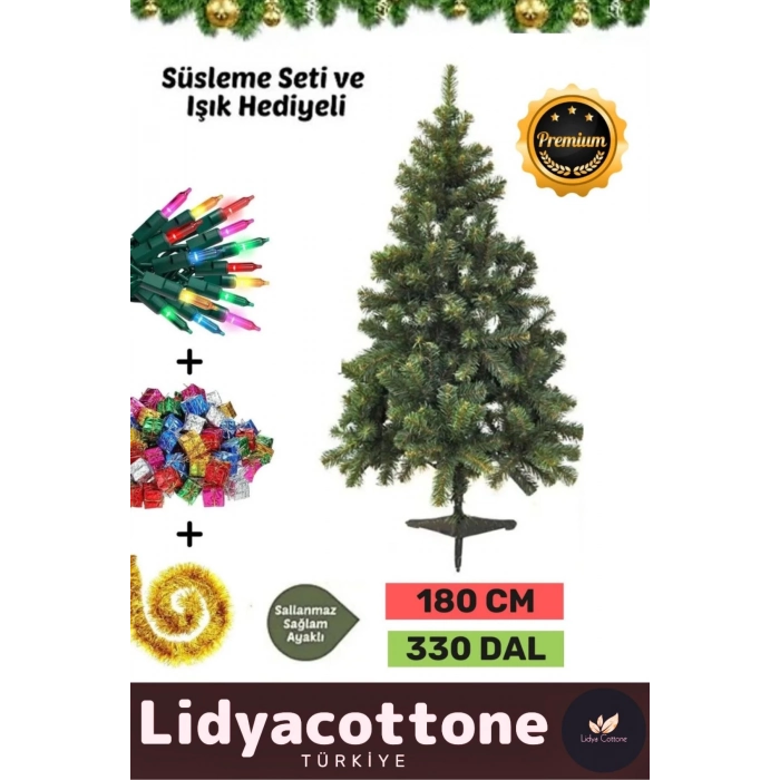 Kutu Süsleme Seti Yılbaşı Çam Ağacı Renkli Işığı Yeni Yıl Süsleri Noel Paketi 180 Cm 330 Dal