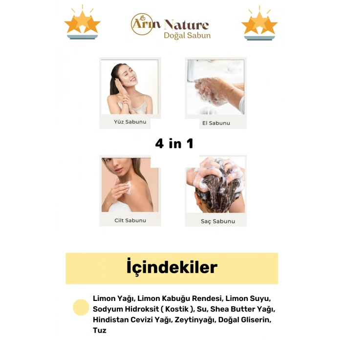 #limonsabunu %100 Doğal Güzel Kokulu El Yüz Saç Vücut Orijinal Bitkisel Limon Sabunu 120g - 1 Adet