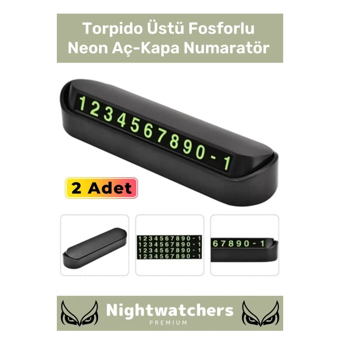 Lüks Araç Içi Telefon Numarası Oto Cam Kartı Torpido Üstü Fosforlu Neon Aç-Kapa Numaratör 2 Adet