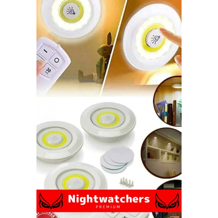 Lüks Av Kamp Ev Okul Araba Otel Pilli Uzaktan Kumandalı Yapışkanlı Dayanıklı 3lü Led Spot - 1 Adet