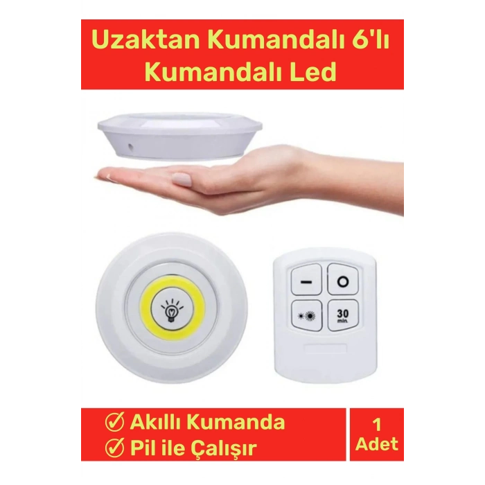 Lüks Av Kamp Ev Okul Araba Otel Pilli Uzaktan Kumandalı Yapışkanlı Dayanıklı 3lü Led Spot - 2 Adet