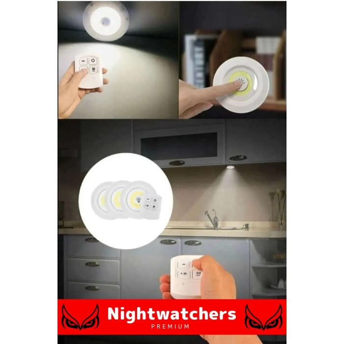 Lüks Av Kamp Ev Okul Araba Otel Pilli Uzaktan Kumandalı Yapışkanlı Dayanıklı 3lü Led Spot - 2 Adet