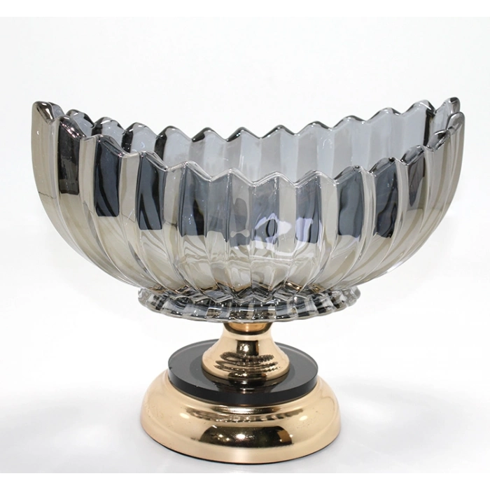 #Gondol Modern Dekoratif Meyvelik Tasarım Lüks Füme Kristal Cam Gondol Gold Ayaklı Sunumluk