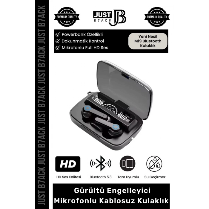 #M19Kulaklık Dijital Göstergeli Powerbanklı HD Hi-Fi Ses Dokunmatik 5.3 Mikrofonlu Kablosuz Kulaklık