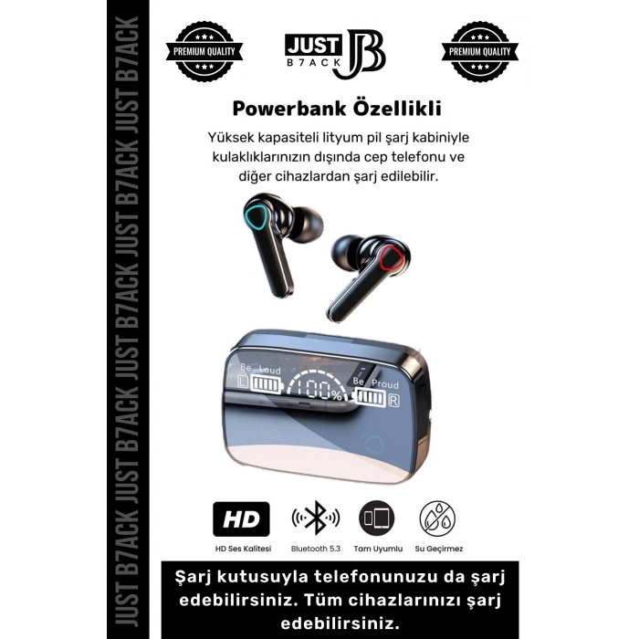 #M19Kulaklık Dijital Göstergeli Powerbanklı HD Hi-Fi Ses Dokunmatik 5.3 Mikrofonlu Kablosuz Kulaklık