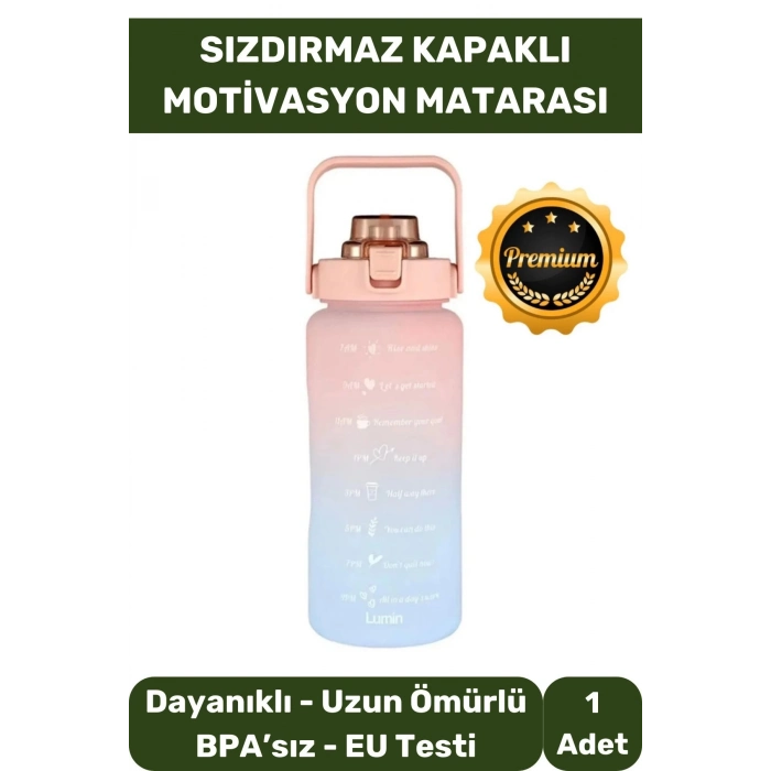 Matara Suluk Çift Renk Ölçü Baskılı Sızdırmaz Akmaz Motivasyon Plastik 2 Lt Su Şişe