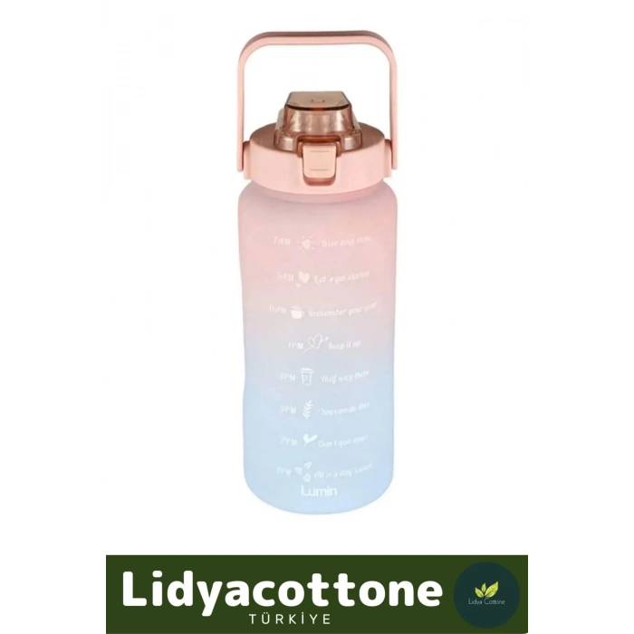 Matara Suluk Çift Renk Ölçü Baskılı Sızdırmaz Akmaz Motivasyon Plastik 2 Lt Su Şişe