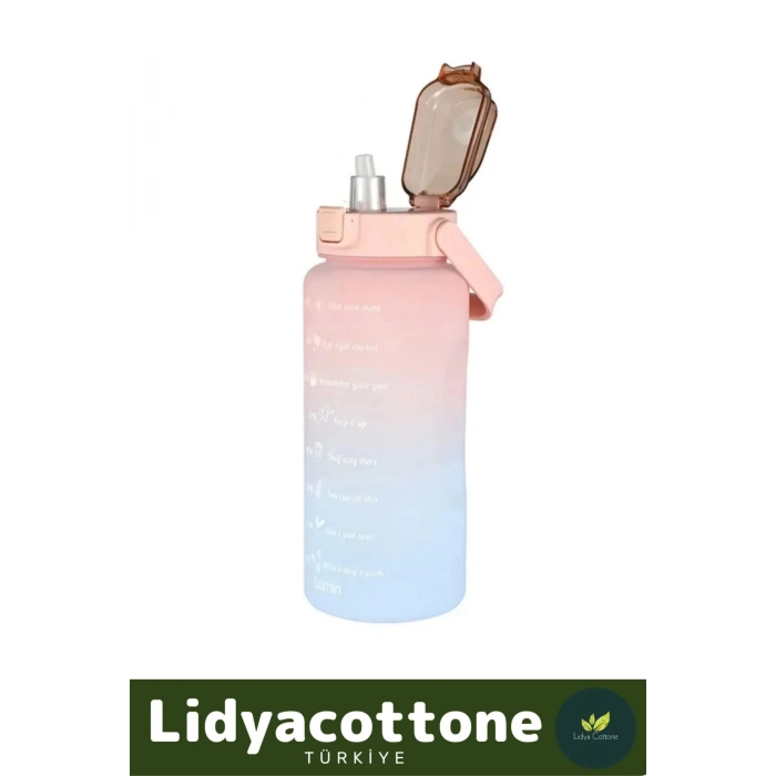 Matara Suluk Çift Renk Ölçü Baskılı Sızdırmaz Akmaz Motivasyon Plastik 2 Lt Su Şişe