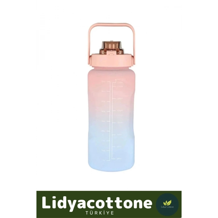 Matara Suluk Çift Renk Ölçü Baskılı Sızdırmaz Akmaz Motivasyon Plastik 2 Lt Su Şişe