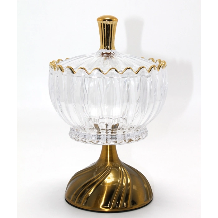 #Sunumluk Lüks Lokumluk Şık Çikolatalık Metal Ayaklı Kristal Cam Şekerlik Gold Detaylı Sunumluk