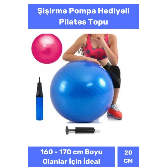 Mini Gymball 20cm Mavi Pilates Denge Egzersiz Topu Profesyonel Seri Şişirme Pompa