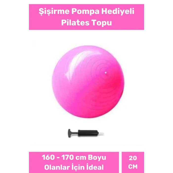 Mini Gymball 20cm Pembe Pilates Topu Denge Egzersiz Şişirme Pompa Hediyeli