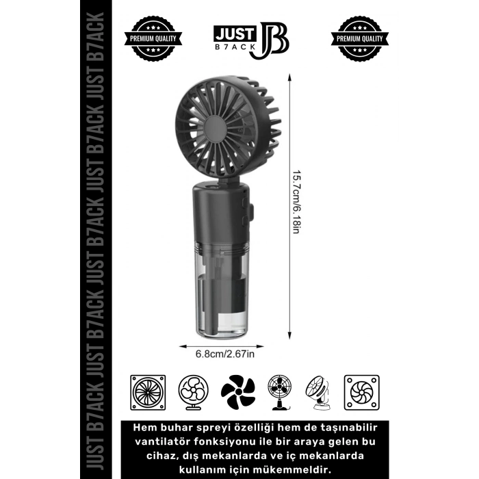 #MiniVantilatör 3 Kademe 1200 mAh Şarjlı Taşınabilir Su Hazneli Püskürtmeli Mini Klima Vantilatör