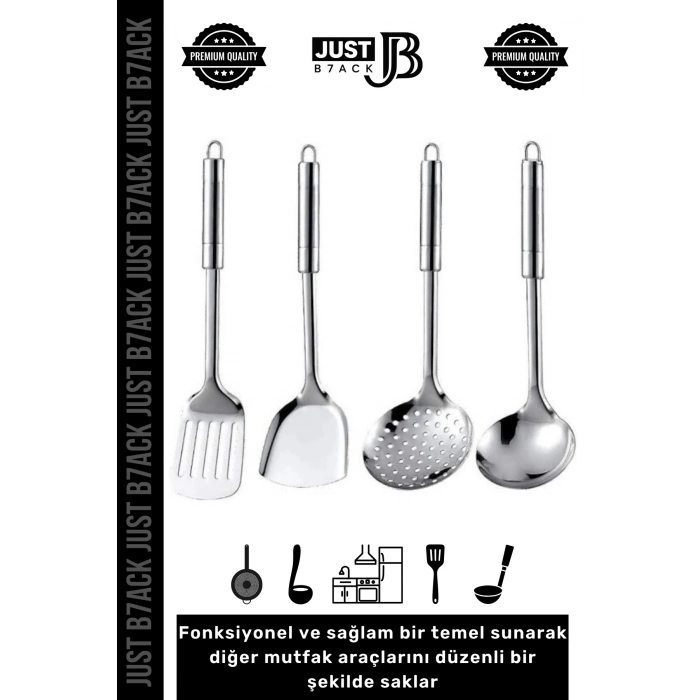 #MutfakSeti 5 Parça Stand Spatula Kepçe Kevgir Dayanıklı Şık Tezgah Üstü Paslanmaz Çelik Mutfak Seti