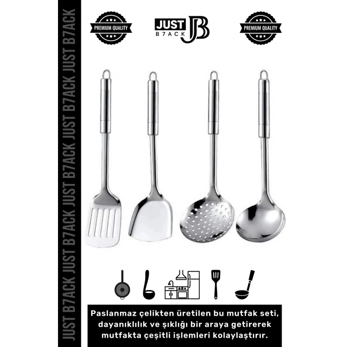 #MutfakSeti 5 Parça Stand Spatula Kepçe Kevgir Dayanıklı Şık Tezgah Üstü Paslanmaz Çelik Mutfak Seti