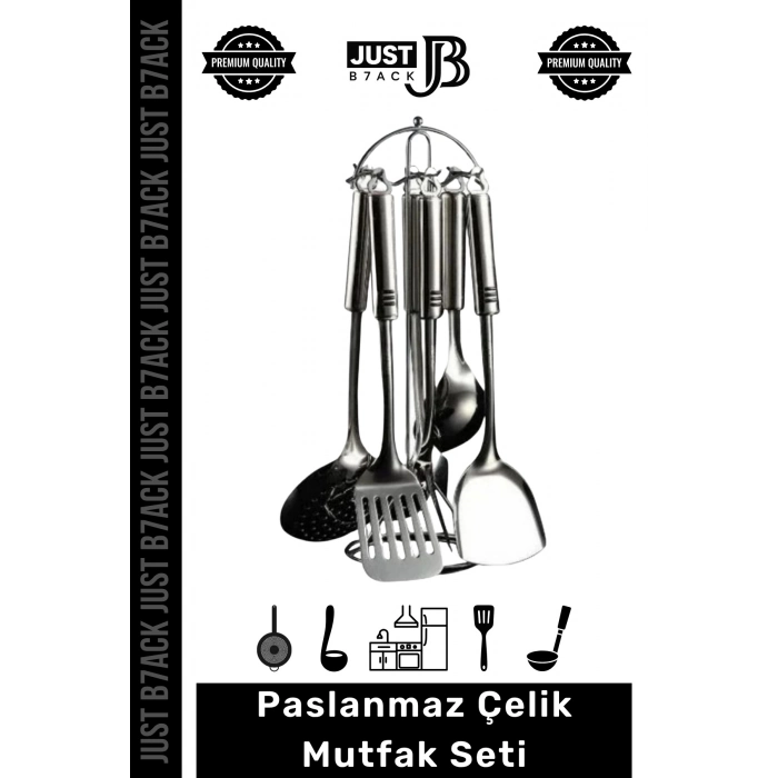 #MutfakSeti 5 Parça Stand Spatula Kepçe Kevgir Dayanıklı Şık Tezgah Üstü Paslanmaz Çelik Mutfak Seti