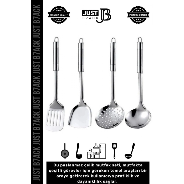 #MutfakSeti 5 Parça Stand Spatula Kepçe Kevgir Dayanıklı Şık Tezgah Üstü Paslanmaz Çelik Mutfak Seti