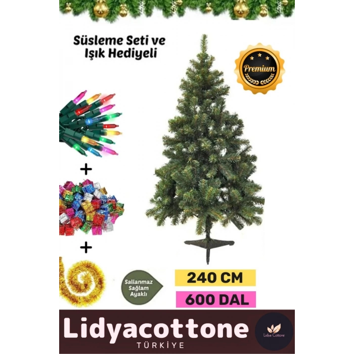 Noel Paketi Süsleme Seti Yılbaşı Çam Ağacı Renkli Işığı Kutlama Parti Yeni Yıl Süsleri 240Cm 600 Dal