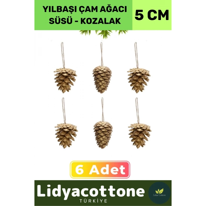 Noel Yeni Yıl Kış Yılbaşı Çam Ağacı Süsü Kozalak Seti Kutlama Parti Süs Dekoratif 6lı