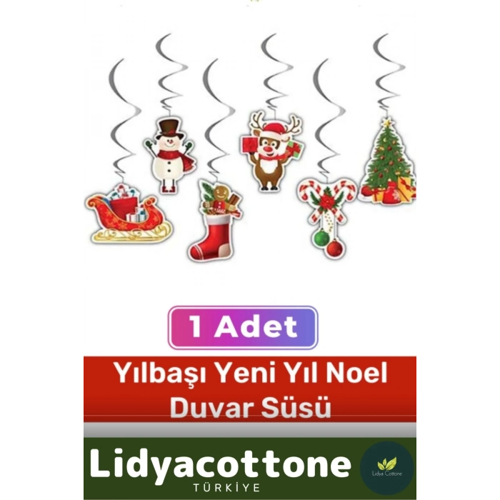 Noel Yeni Yıl Yılbaşı Temalı Çift Taraflı Sarkıt Tavan Süs 6lı Kağıt Süs Parti Eğlence Kutlama