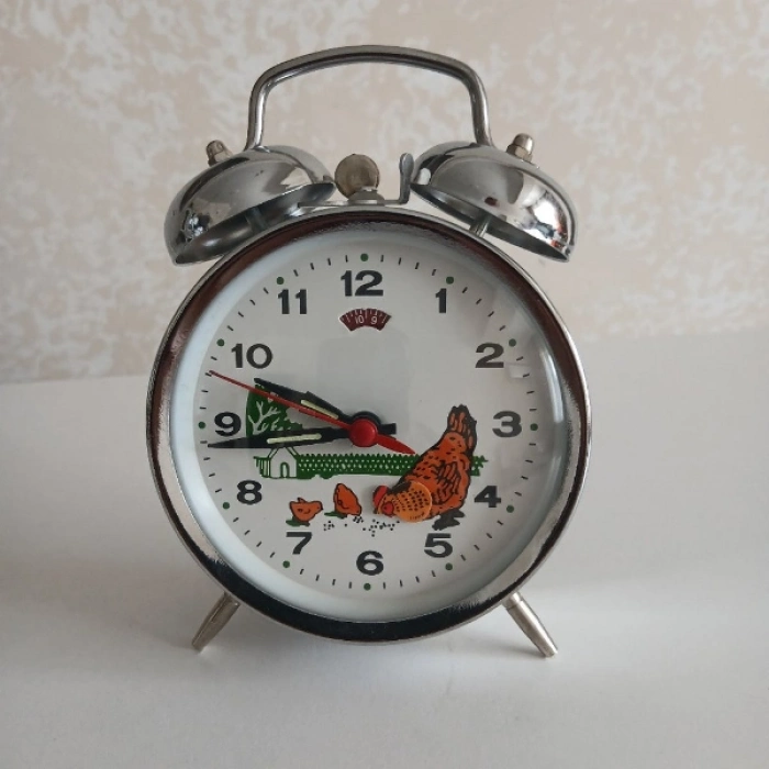 #Saat Vintage Dekor Güçlü Zil Dayanıklı Metal Nostaljik Kurmalı Horozlu Çalar Saat Büyük Boy