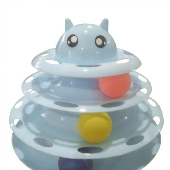 #Petshop İnteraktif Eğitici Hareketli Toplu Yuvarlak Kaliteli 3 Katlı Kedi Oyuncağı Kedi Başlıklı