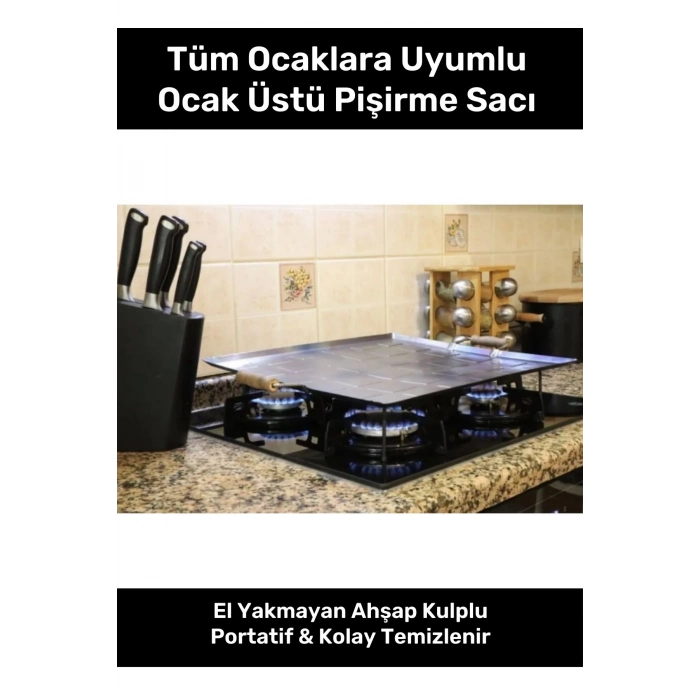 Ocak Üstü Ahşap Kulp Yufka Gözleme Ekmek Katmer Hamur Için Portatif Izgara Kamp Piknik Pişirme Sacı