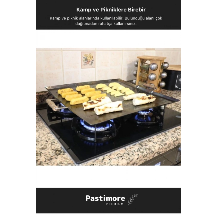 Ocak Üstü Ahşap Kulp Yufka Gözleme Ekmek Katmer Hamur Için Portatif Izgara Kamp Piknik Pişirme Sacı