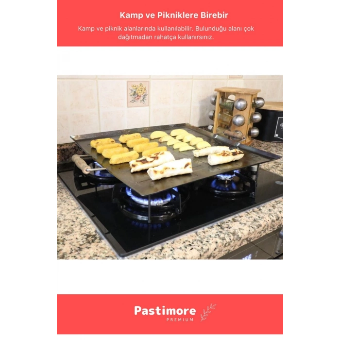Ocak Üstü Ahşap Kulplu Yufka Gözleme Ekmek Katmer Hamur Için Portatif Izgara Ocak Üstü Pişirme Sacı