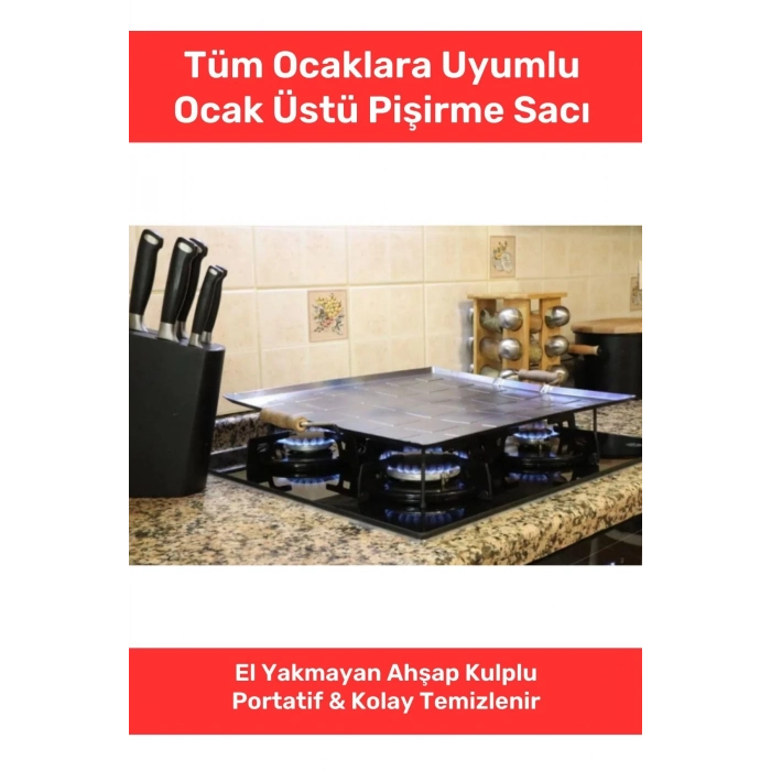 Ocak Üstü Ahşap Kulplu Yufka Gözleme Ekmek Katmer Hamur Için Portatif Izgara Ocak Üstü Pişirme Sacı