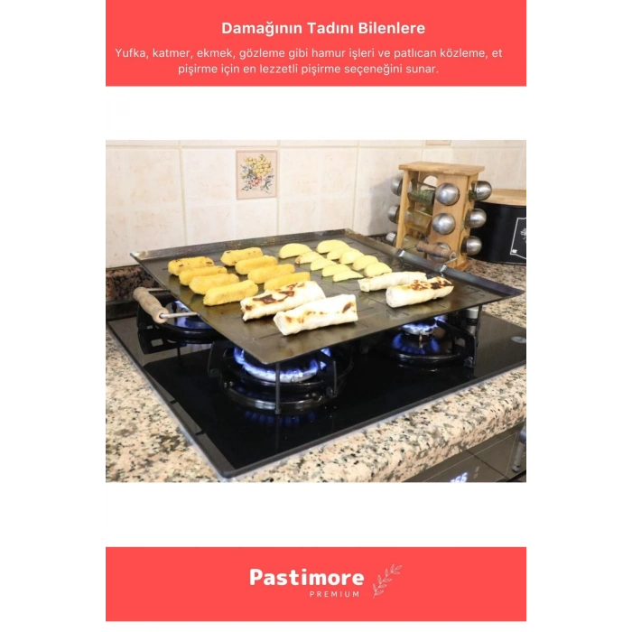 Ocak Üstü Ahşap Kulplu Yufka Gözleme Ekmek Katmer Hamur Için Portatif Izgara Ocak Üstü Pişirme Sacı