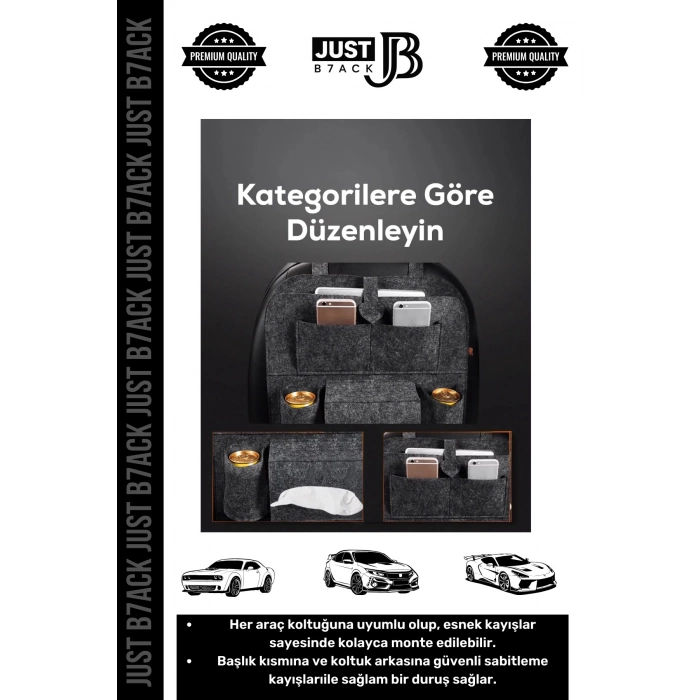 #OtoOrganizer Çok Gözlü Geniş Hazne Keçe Elastan Pratik Sökülüp Takılır Oto Koltuk Arkası Organizer