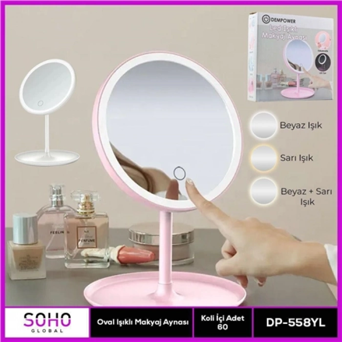 #Ayna Estetik Lüks LED Dokunmatik Ayarlanabilir Kaliteli Şık Dekoratif Modern Oval Işıklı Makyaj Aynası