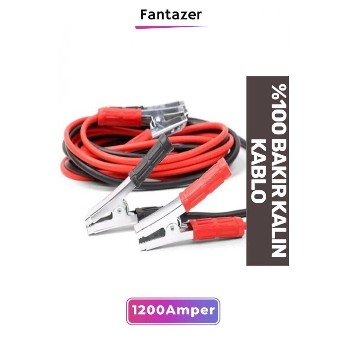 Özel Çantalı %100 Bakır Kalın Kablo 1200 Amper Güçlü Oto Akü Takviye Hızlı Şarj Kablosu 2 Metre