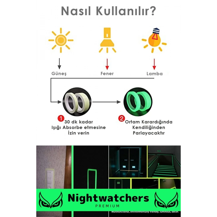 Özel Karanlıkta Işık Veren Yansıyan 12 Metre Fosforlu Yeşil Şerit Kendinden Yapışkan Reflektör Bant