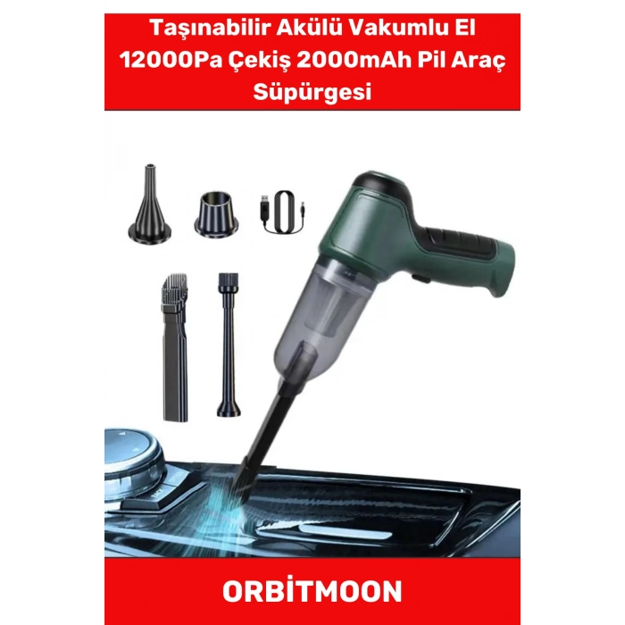 Özel Seri Otomatik Aydınlatma Taşınabilir Akülü Vakumlu El 12000Pa Çekiş 2000mAh Pil Araç Süpürgesi