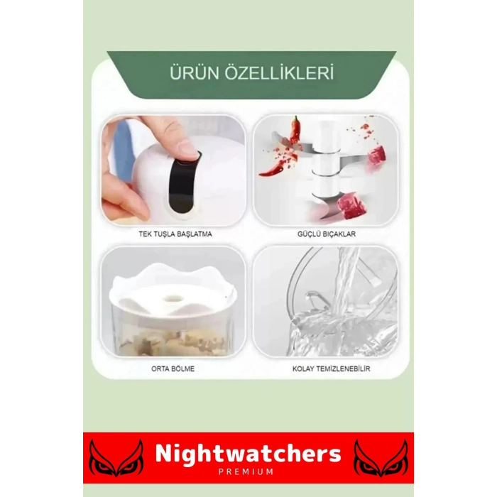 Özel Seri Paslanmaz 3 Bıçaklı Kolay Hızlı Sebze Meyve Sarımsak Pratik Sarjlı Mini El Rondosu 250 ml