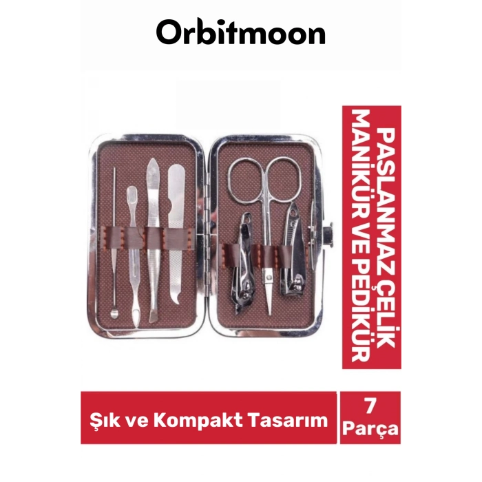 Özel Seri Paslanmaz Çelik Dayanıklı Uzun Ömürlü Deri Görünümlü 7 Parça Manikür Pedikür Seti