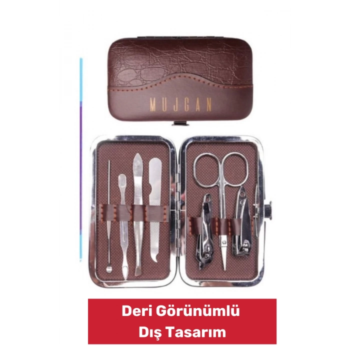 Özel Seri Paslanmaz Çelik Dayanıklı Uzun Ömürlü Deri Görünümlü 7 Parça Manikür Pedikür Seti