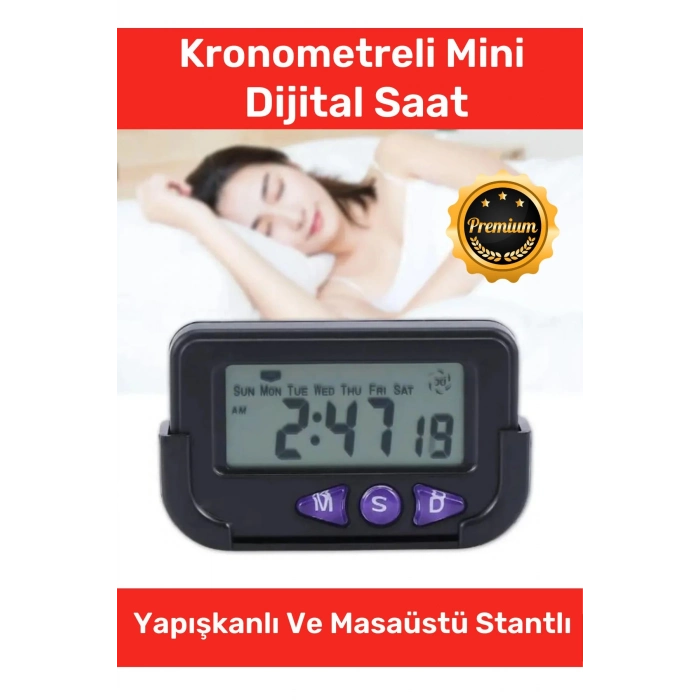 Özel Seri Yapışkanlı Masaüstü Stantlı Ders Çalışmak Için Alarlı Kronometreli Mini Dijital Saat