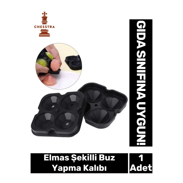 Özel Tasarım 4 Gözlü Kırılmaz Esnek Silikon Kokteyl Viski Elmas Şekilli Buz Yapma Kalıbı 1 Adet